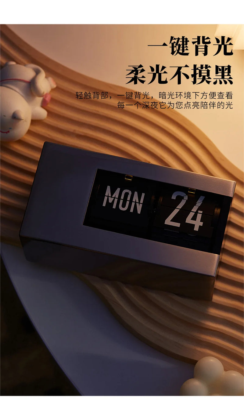 The Perpetual Executive Calendar Clock
Minimalist Flip Timepiece with Integrated Date Display