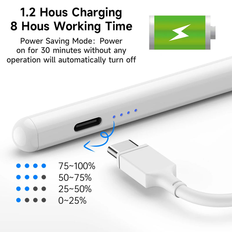 The iPad Precision Stylus
Palm Rejection Pen with Power Display