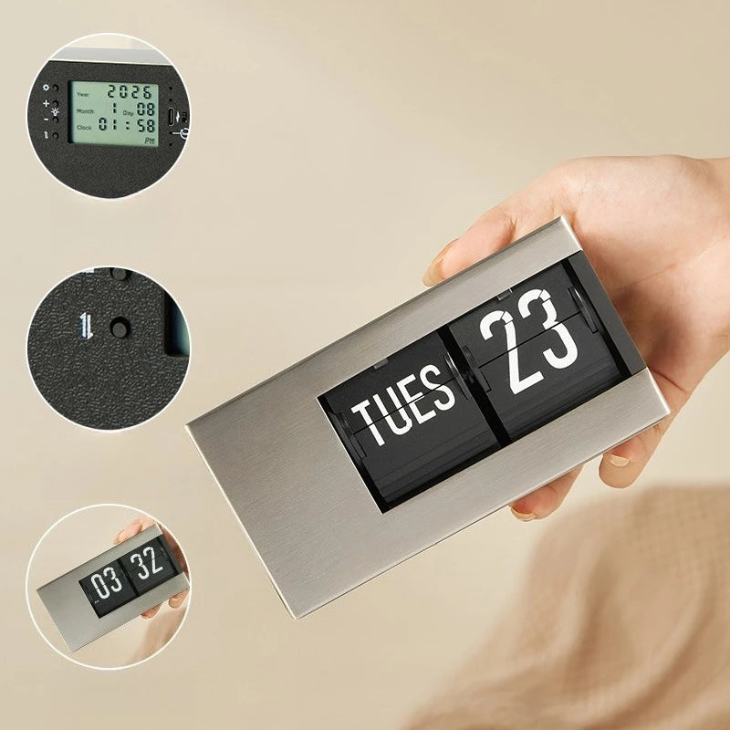 The Perpetual Executive Calendar Clock
Minimalist Flip Timepiece with Integrated Date Display