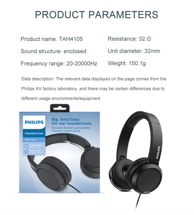 The Philips TAH4105 Wired Headphones
HiFi Stereo Headset with Integrated Microphone