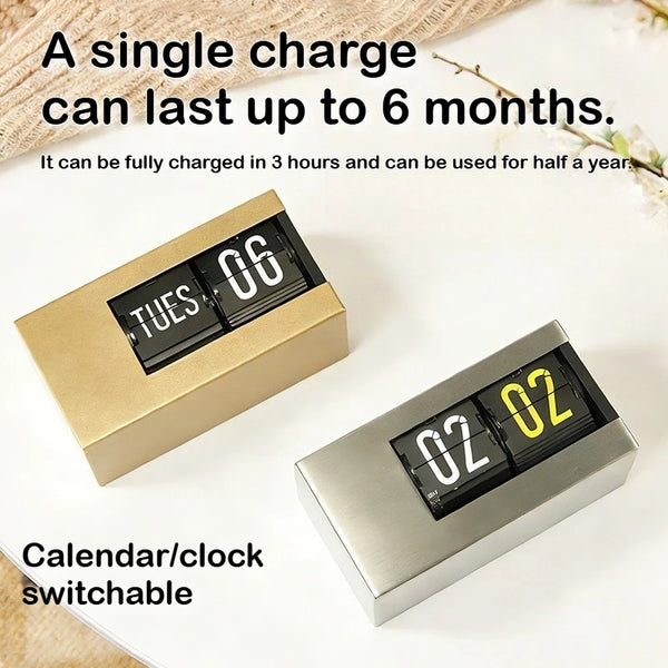 The Perpetual Executive Calendar Clock
Minimalist Flip Timepiece with Integrated Date Display