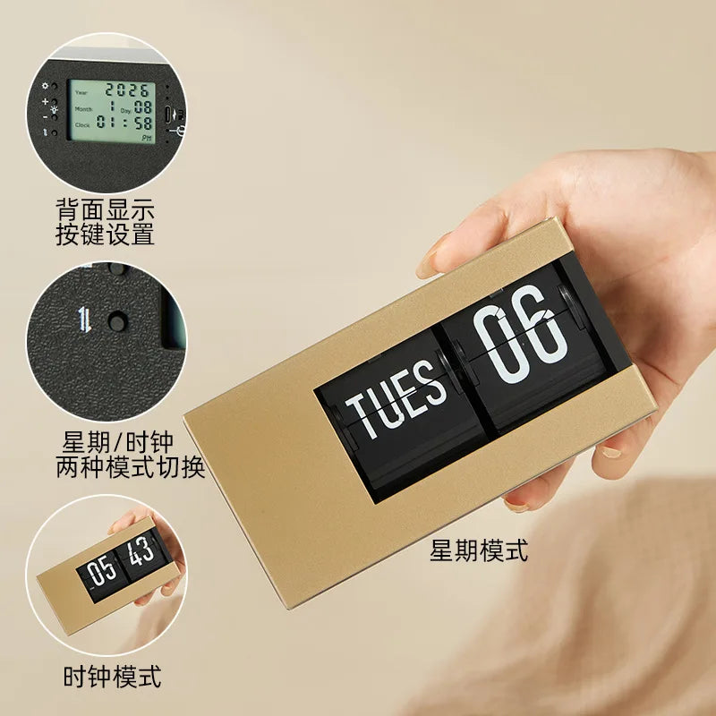 The Perpetual Executive Calendar Clock
Minimalist Flip Timepiece with Integrated Date Display