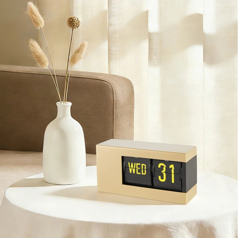 The Perpetual Executive Calendar Clock
Minimalist Flip Timepiece with Integrated Date Display