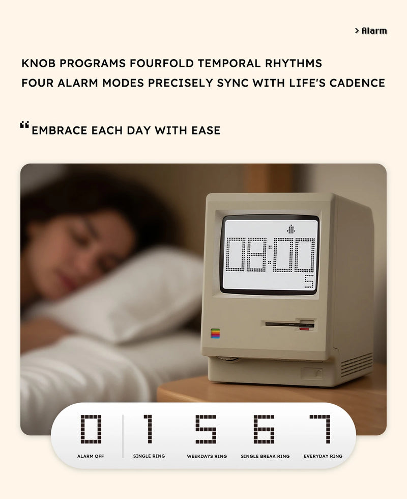 The Mac Retro Digital Clock
60 Hour Standby Alarm Clock with Creative Display
