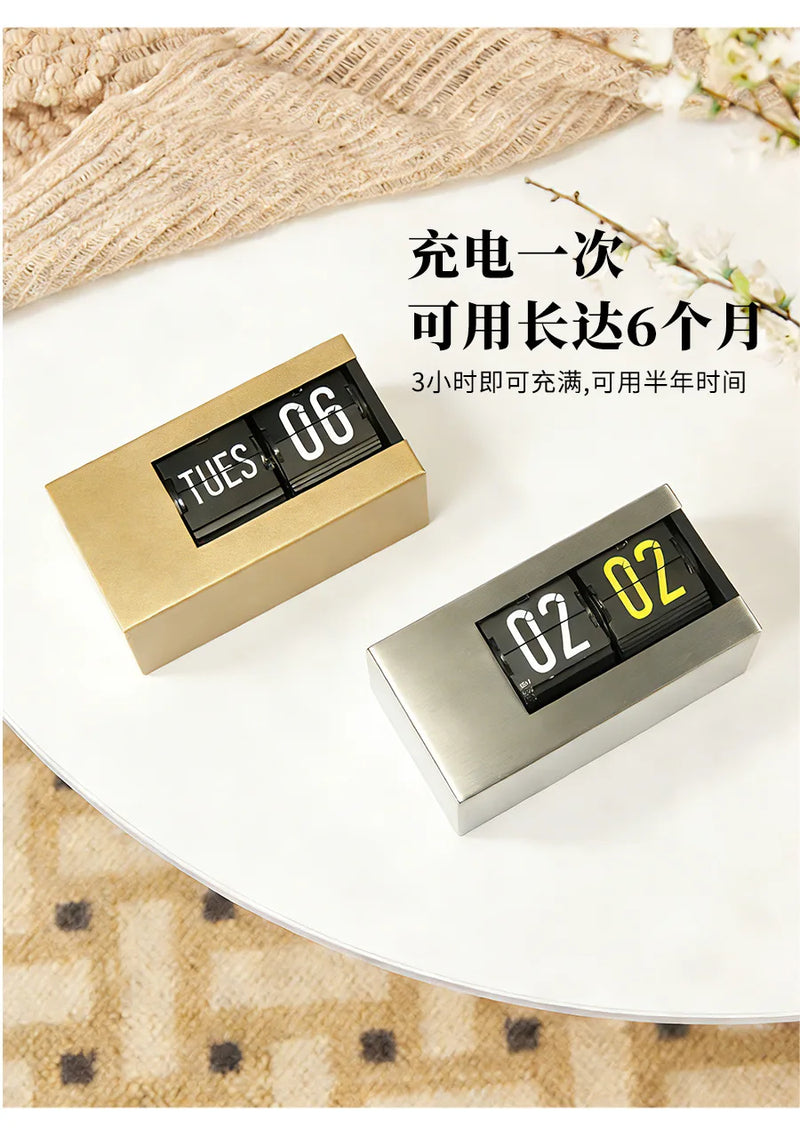 The Perpetual Executive Calendar Clock
Minimalist Flip Timepiece with Integrated Date Display