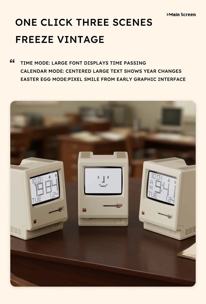 The Mac Retro Digital Clock
60 Hour Standby Alarm Clock with Creative Display