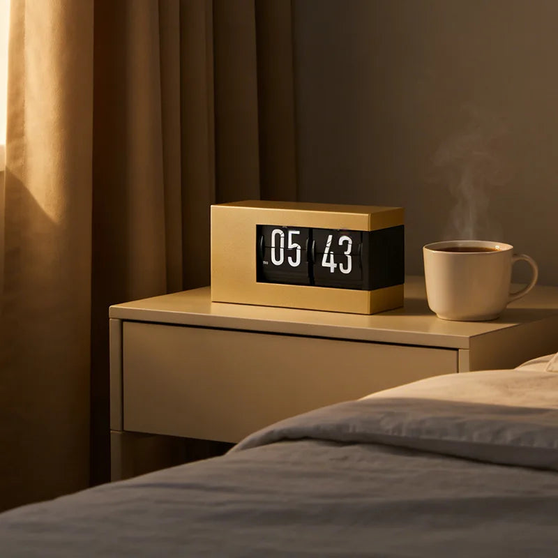 The Perpetual Executive Calendar Clock
Minimalist Flip Timepiece with Integrated Date Display