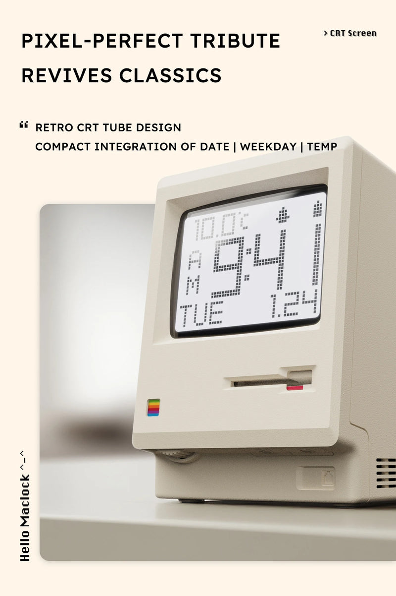 The Mac Retro Digital Clock
60 Hour Standby Alarm Clock with Creative Display