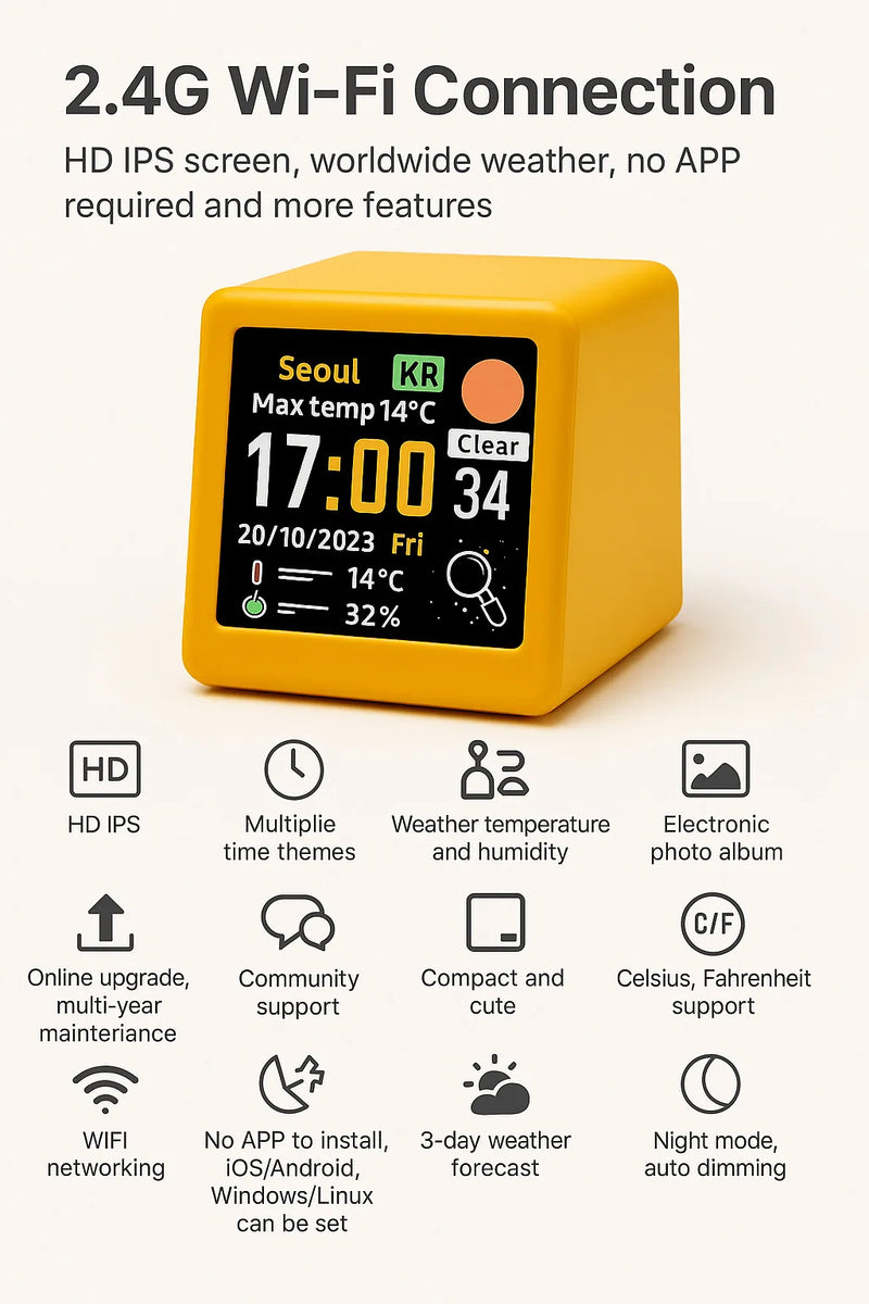 The Executive Weather Station
Mini WiFi Digital Clock with IPS LCD Display
